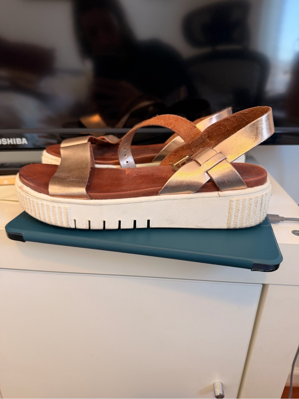 MIA Metallic Rose Gold Platform Slingback Sandals